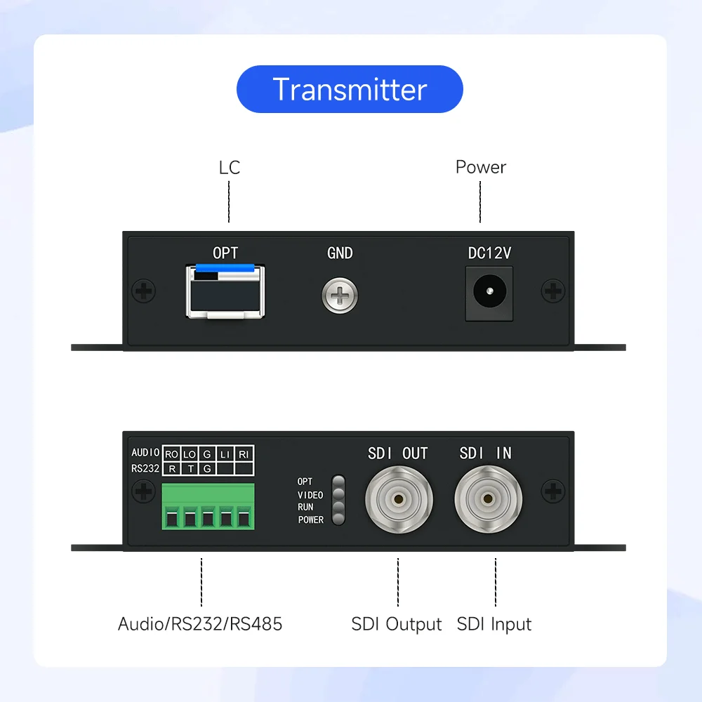 Фото Миниатюрный оптоволоконный удлинитель HD/SD/3G-SDI без компрессии, конвертер SDI в оптоволокно 1080P60, до 20 км №3