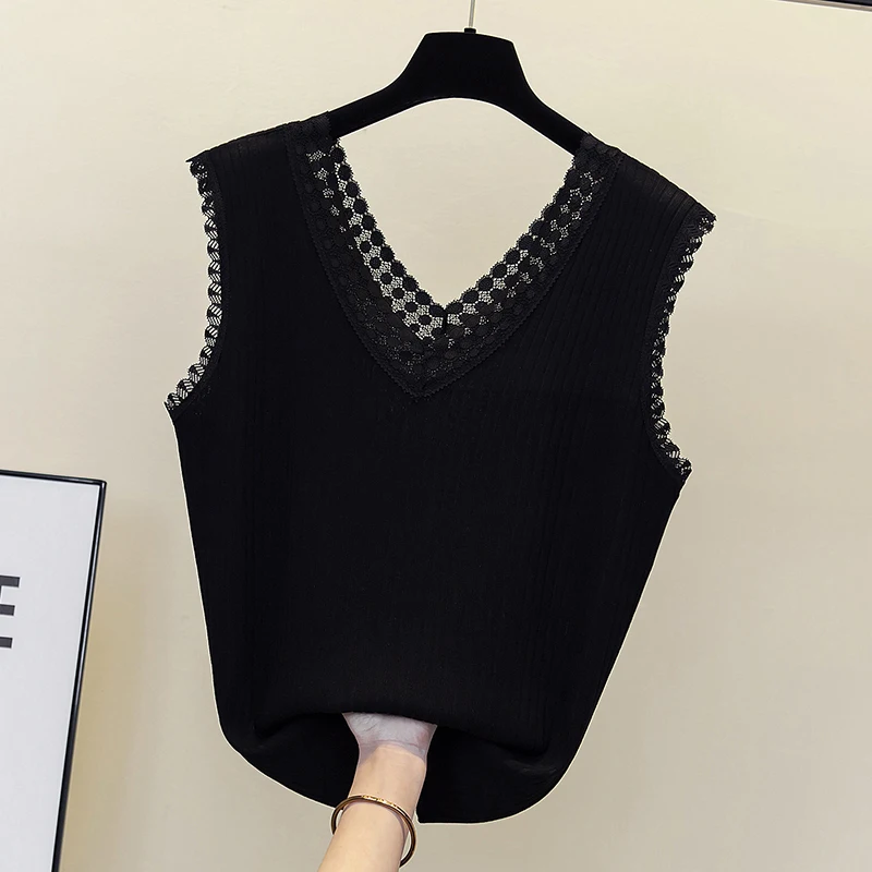Майка женская кружевная трикотажная красивый облегающий жилет Трикотажная