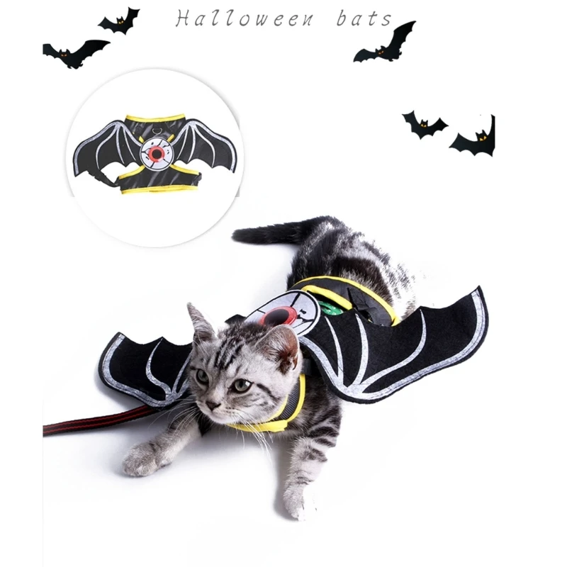 

Cat Chest Back Harness Leash Adjustable Pet Cat Dogs Traction Rope with Bat Wing