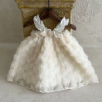 infant childrens clothing rose flower princess dress summer one year old baby girl lace flower suspender dress