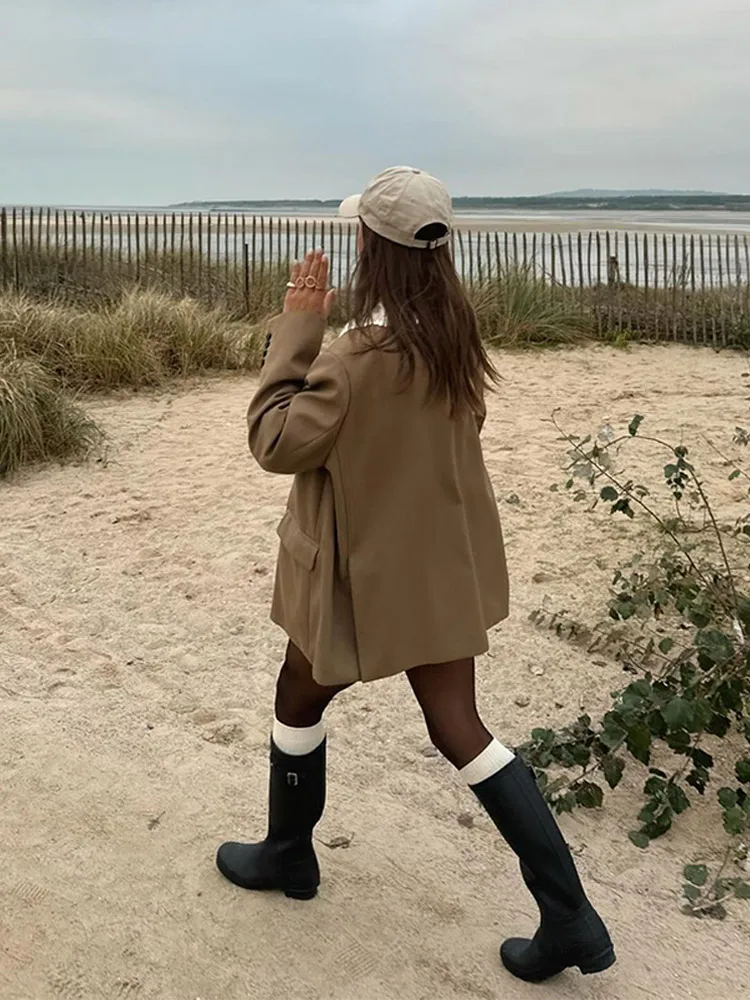 Винтажный однобортный костюм с двойными карманами модное пальто длинными