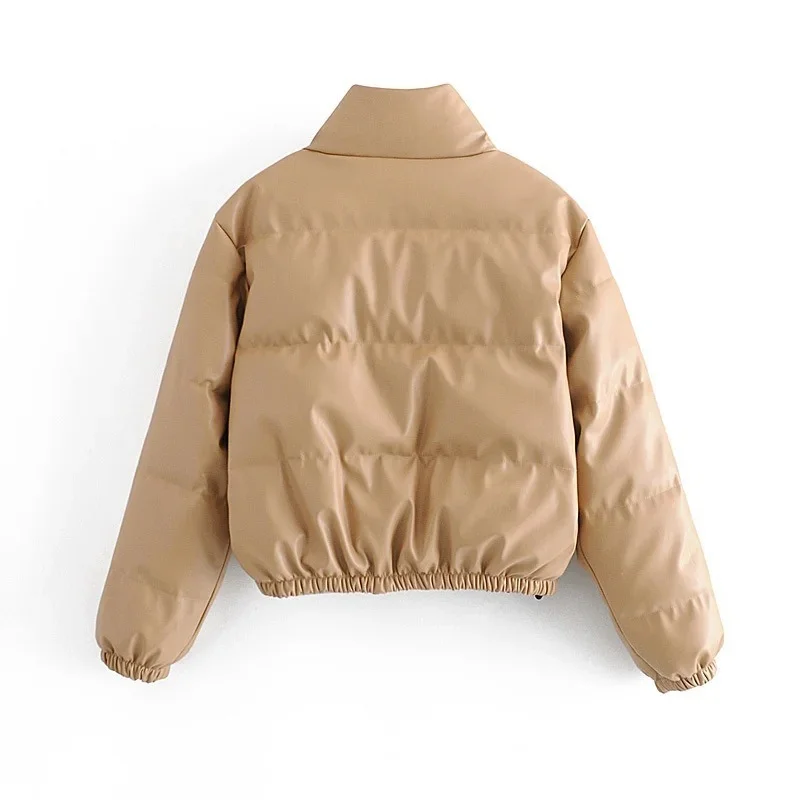 Women Fashion Black PU Leather Coat 2021 Winter Thick Warm Short Parkas Female Elegant Zipper Button Cotton Padded Jacket Ladies