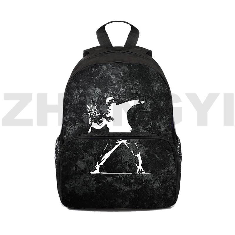 

Art Banksy 3D Backpacks Flower Thrower Graffiti Street Painting Bags for Women 12/16 Inch Canvas Anime Vintage Kids School Bags