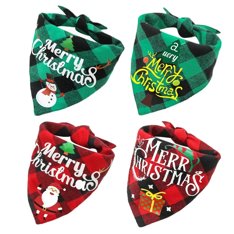 

Pet Dog Plaid Bandanas Christmas Triangular Binder Washable Dog Saliva Towel Pet Neckerchief Cat Triangle Scarf Dog Accessories