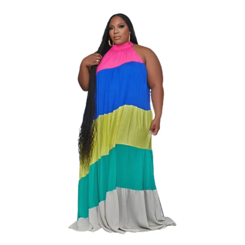 

L-4XL African Plus Size Dresses for Women Summer African Sleeveless O-neck Polyester Long Dress Maxi Dress African Dresses