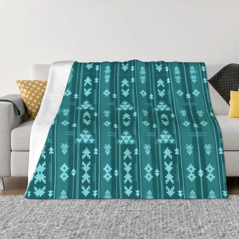 

Bohemian Rug In Teal Blanket Soft Fleece Spring Warm Flannel Boho Stripe Throw Blankets for Sofa Home Bedroom Quilt