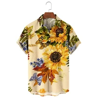 2022 camisa hawaiana de manga corta para hombre camisa informal con estampado de girasol tropical aloha azul 5xl