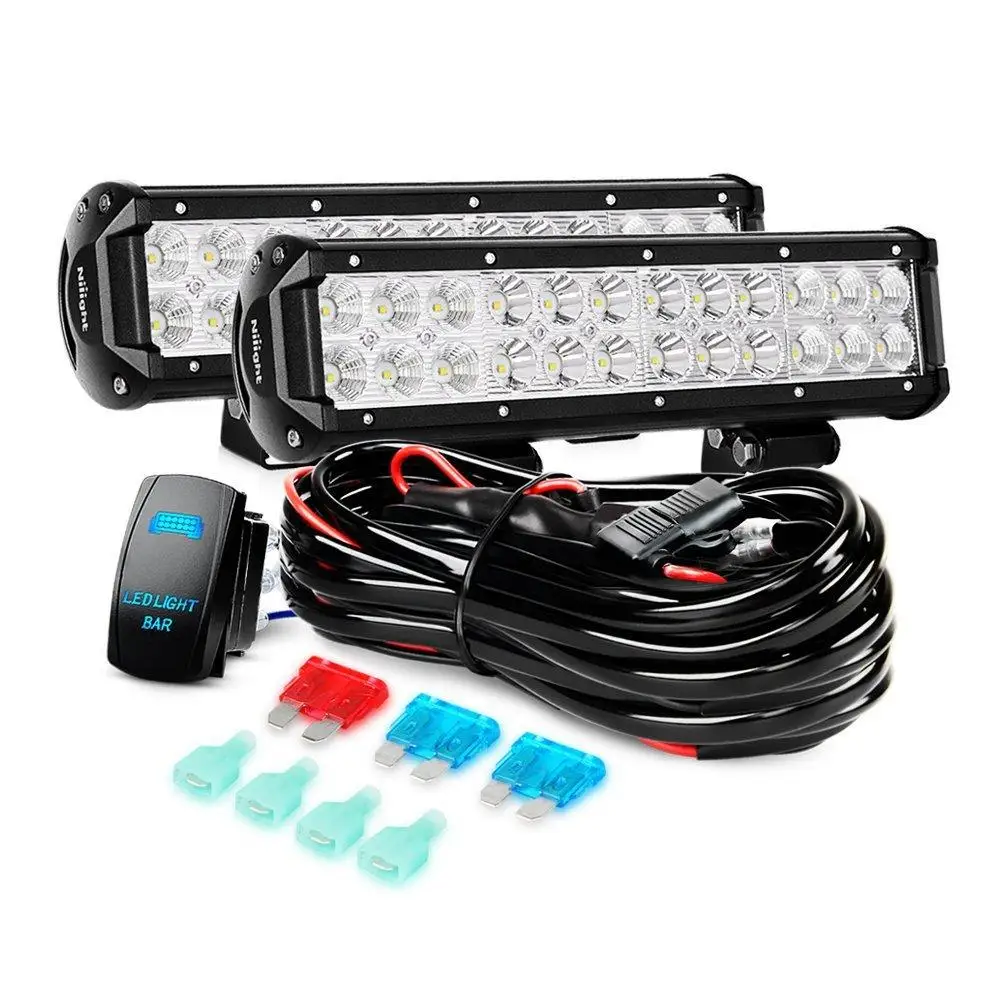 

LED Light Bar 2PCS 12 Inch 72W Spot Flood Combo Led Off Road Lights 12V 5Pin Rocker Switch LED Light Bar Wiring Harness Kit , 2