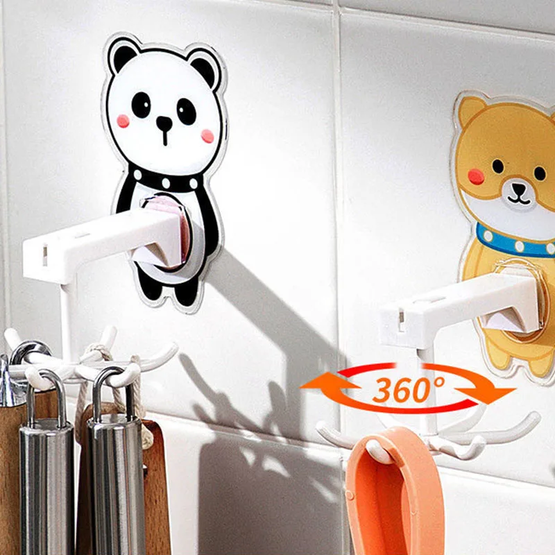 

Креативный мультяшный крючок с шестью крапанами, бытовой шарнирный крючок без отверстий, клейкая многофункциональная полка без следов для ...