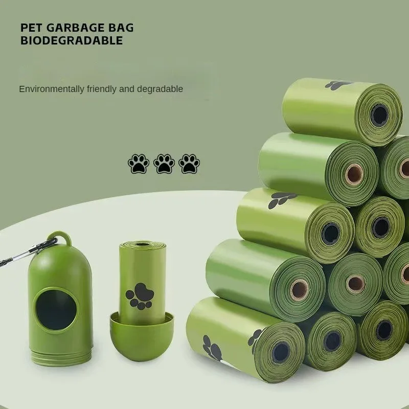 

10 рулонов (150 шт.) утолщенная полностью разлагаемая сумка для уборки собак, сумка для туалета, аксессуары для домашних животных, товары для щенков, зеленый туалетный дозатор