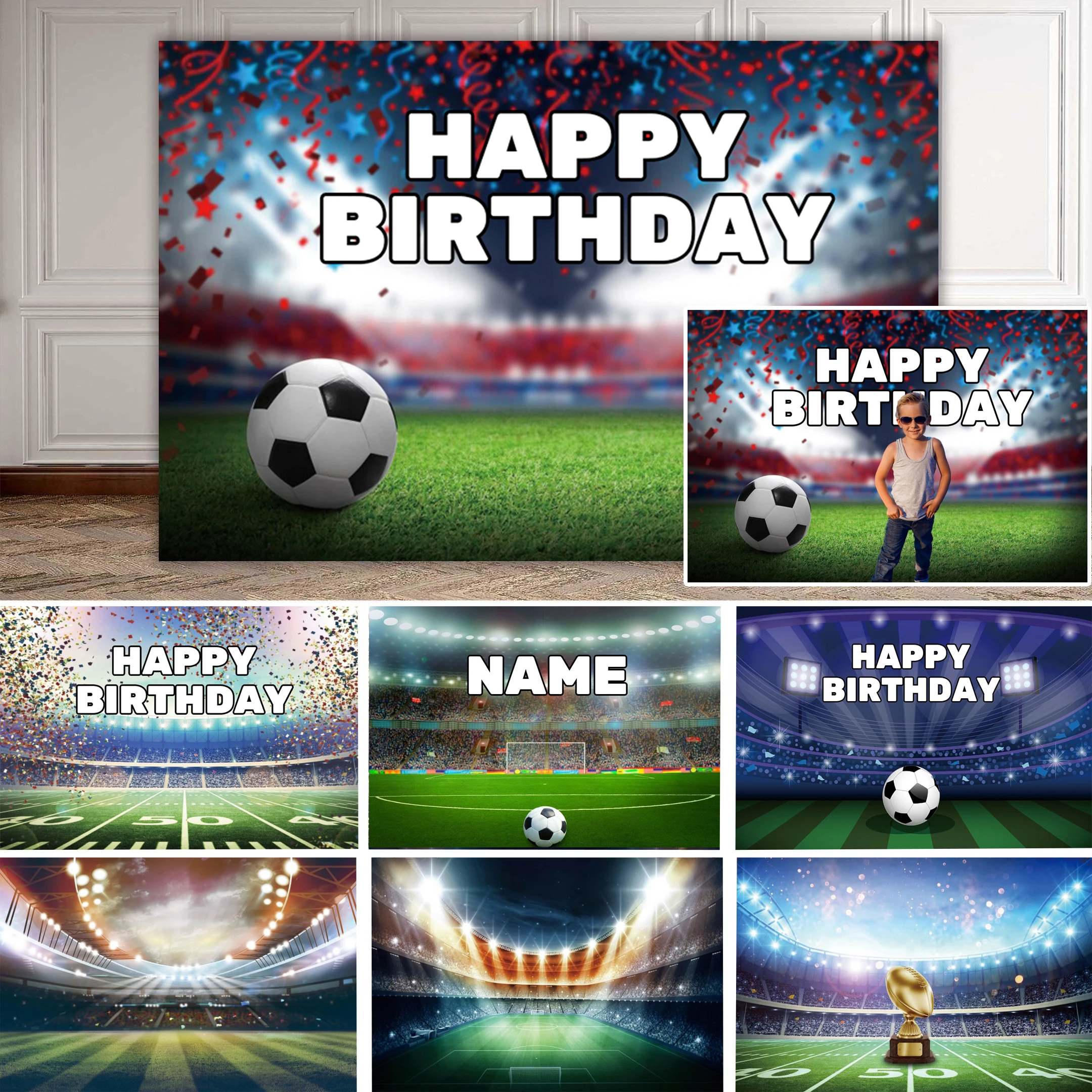 

Soccer Field Photography Background Sports Poster Football Communion Birthday Party Decortion Gift For Boy Goal Champion Banner