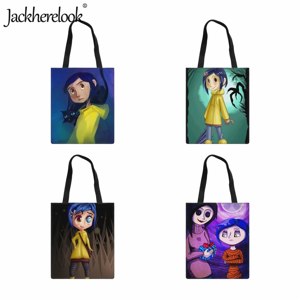 

Jackherelook Large Capacity Eco-Friendly Canvas Bag for Women New Cartoon Coraline Fluffy Print Tote Classic Daily Shoulder Bag
