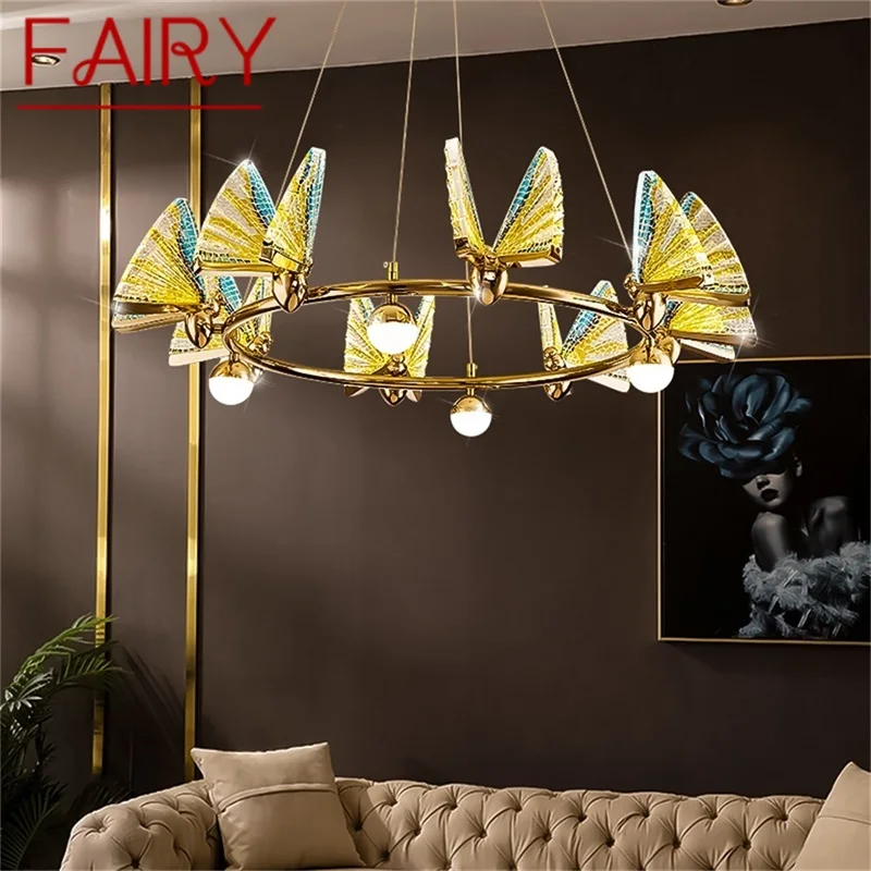 Lámparas de araña de colores para decoración del hogar, accesorios de luces colgantes, anillo de mariposa, estilo nórdico de hadas