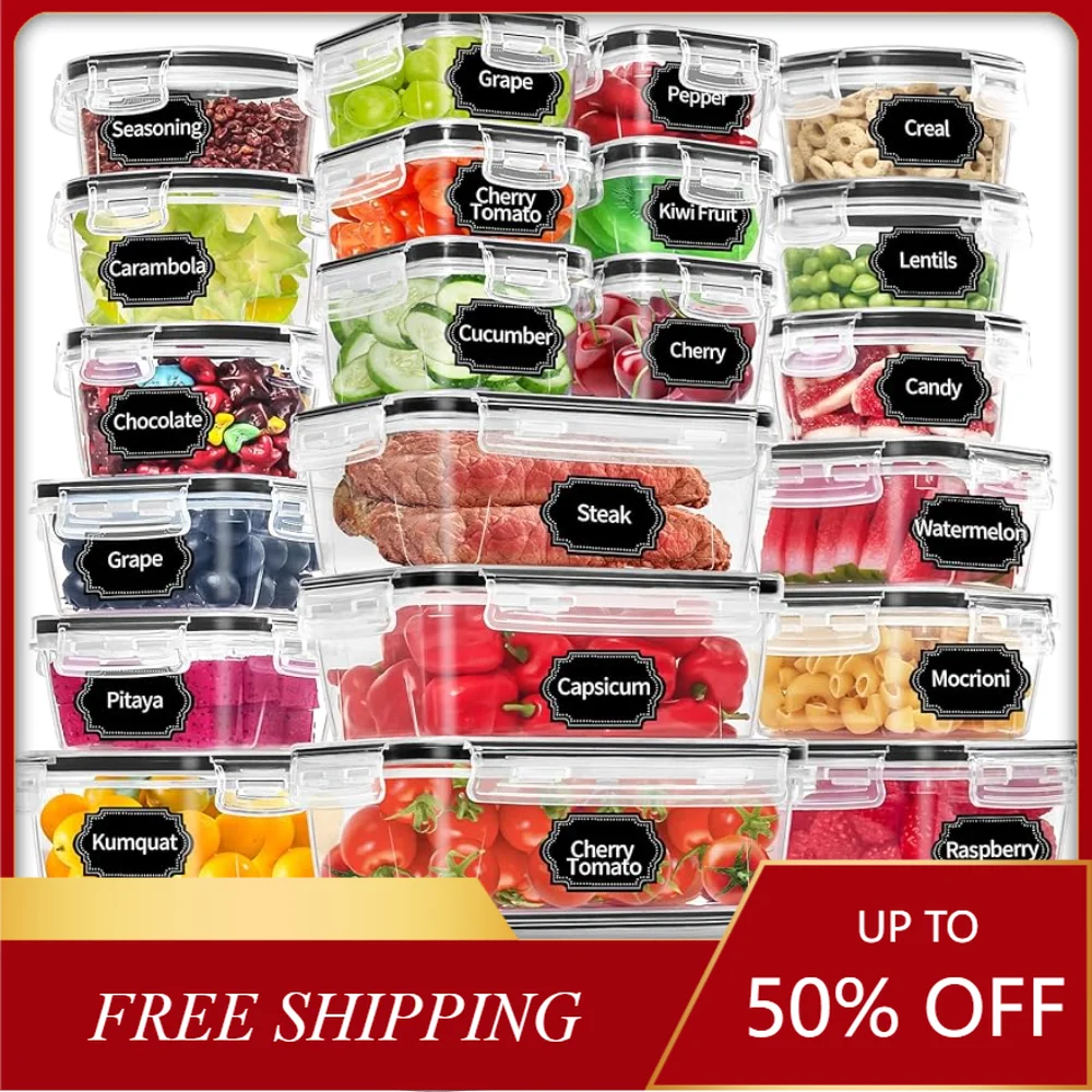 

48 Pack Food Storage Containers with Airtight Lids (24 Containers&24 Lids), BPA-Free Meal Container with Labels & Marker