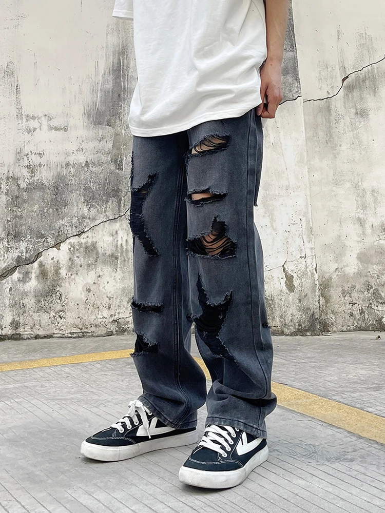 

Baggy Wideleg Men'S Pants Hiphop Brand Jeans Men'S Ripped Wide-Leg Highwaisted Loose Show Tall Thin Dark American Straight Pants