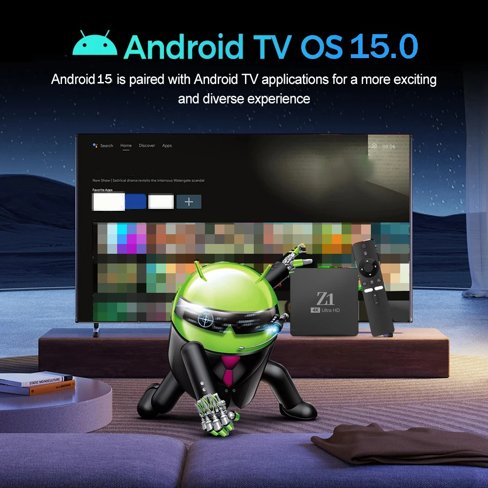 Z1 TV Box Smart HD 4K Allwinner H313 Четырехъядерный медиаплеер 8 ГБ 128 ГБ 4G 5G WIFI BT5.0 Android 15 Голосовой пульт дистанционного управления Set Top Box iptv (art.: 3920d2de997f4) - 3920d2de997f4