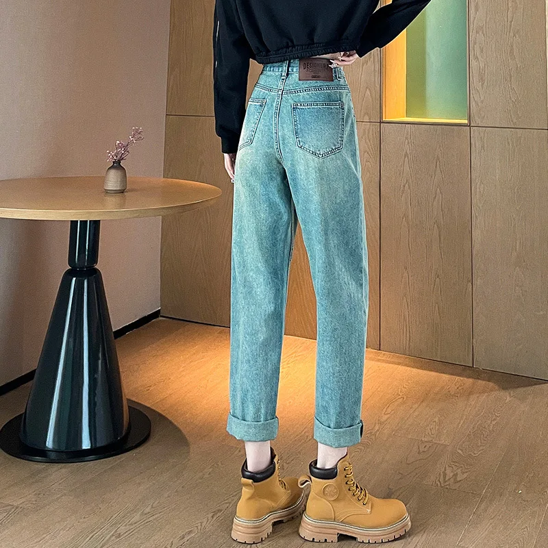 Джинсы-Багги женские с завышенной талией модные мешковатые шаровары в винтажном