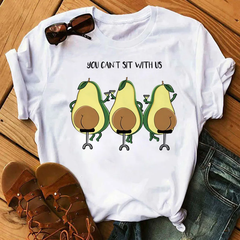

You Can't Sit with Us Avocado Print TShirt Women T Shirt Casual Short Sleeve Tops Female Funny Cartoon T-shirt Cute Tee Shirt