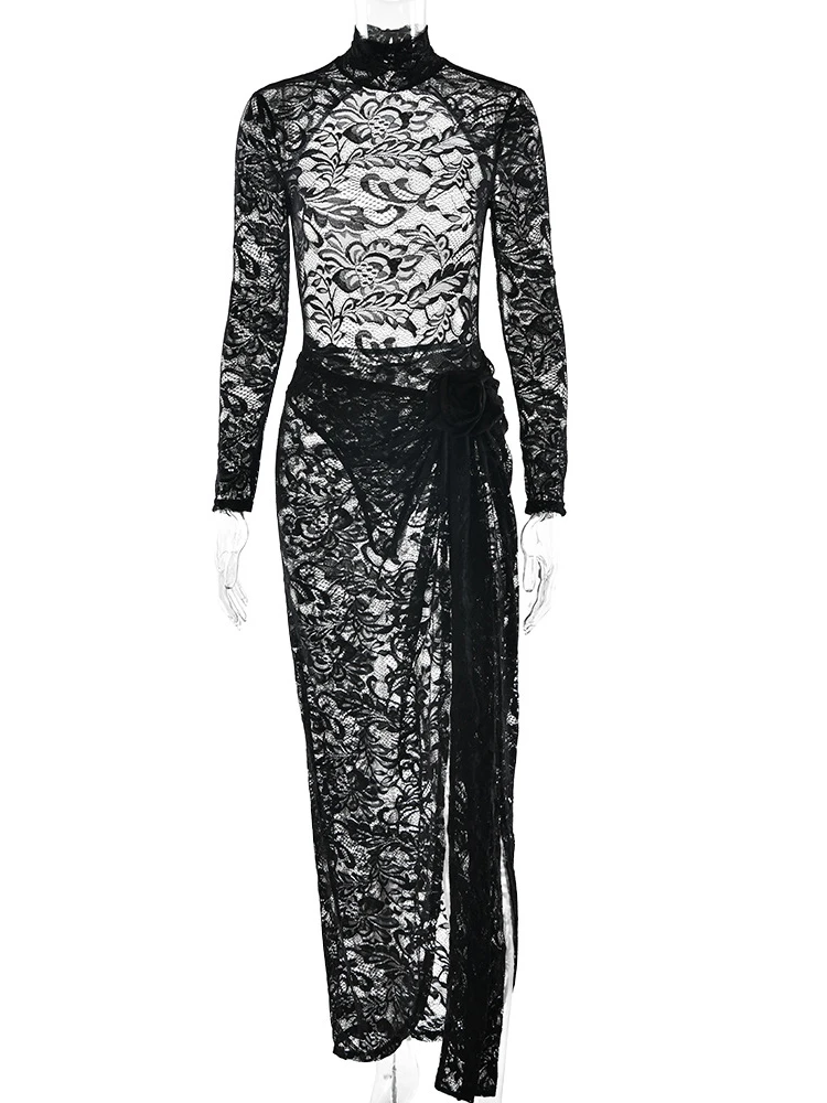 Fantoye сексуальная прозрачная кружевная женская юбка с высоким разрезом костюм