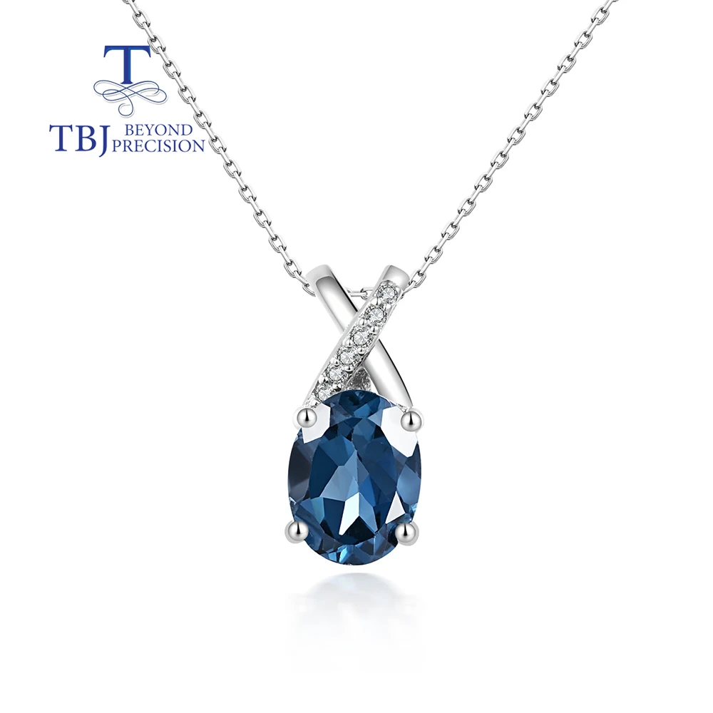 

Classic Silver Pendant Necklace oval6*8mm natural london blue topa gemstone for WomenFestival & Birthday Fine Jewelry Gift TBJ