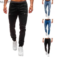mens elastic cuffed pants casual drawstring jeans training jogger athletic pants sweatpants 2021 new fashion zipper pants