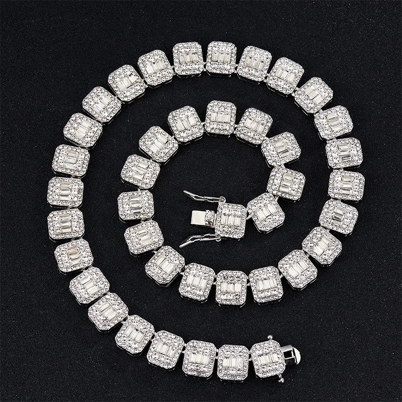 

Hip Hop - Zircon Alloy Tennis Chain Necklace Bracelet for Men and Women, 12MM Ice Crystal Diamond Sparkling Necklace Jewelry