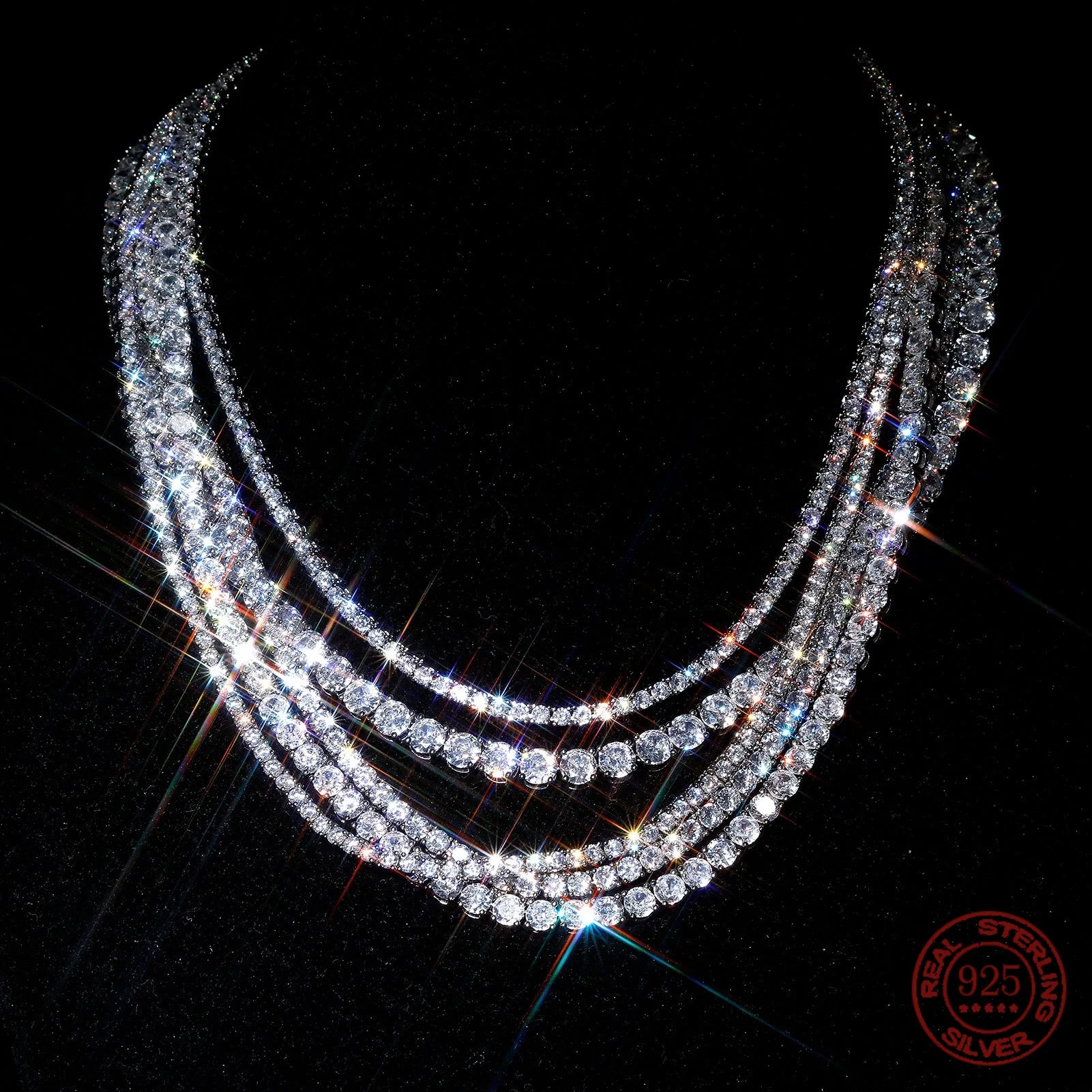 Цепочка из серебра 925 пробы с фианитами 3/4/5/6 мм