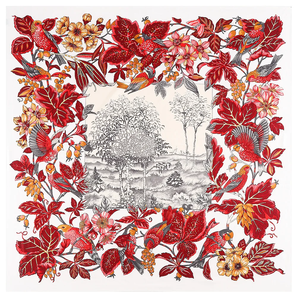 130*130 см Элитный бренд саржевый шелковый шарф с цветочным принтом модные женские