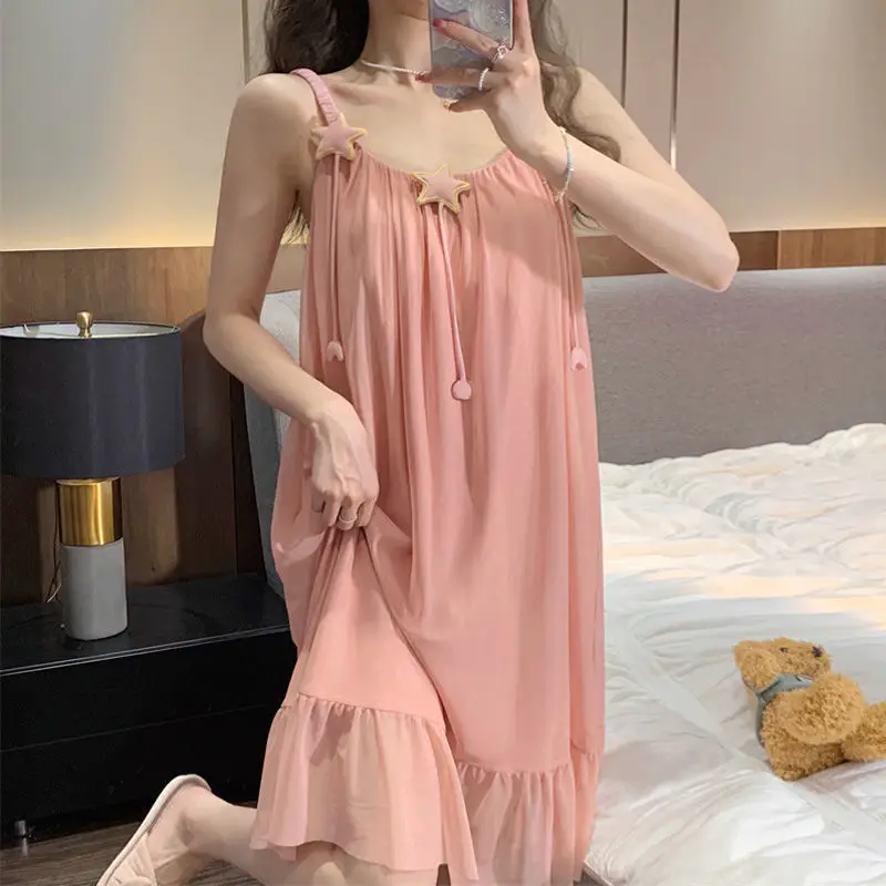 Summer Fresh Sweet Spaghetti Strap Women's Sleep Skirt, New Mesh Fairy Pure Desire Wind Celebrity Pajama Home Suit