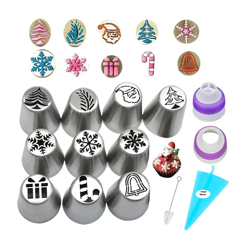 

10pcs/Set Christmas Icing Piping Nozzles Cake Cream Nozzle Pastry Tool Stainless Steel Cupcake Russian Pastry Cream Tips