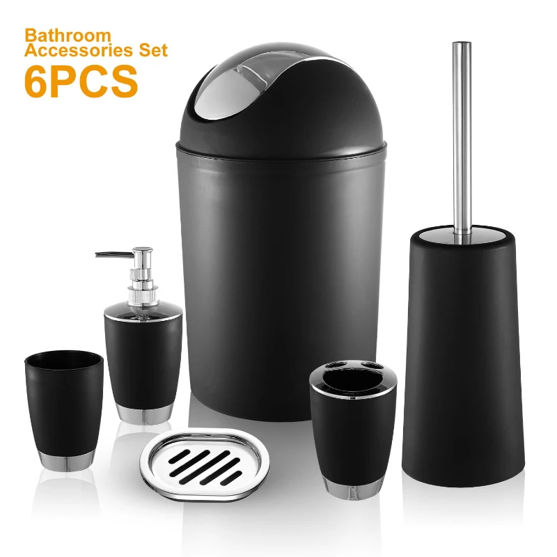 

6 Piece Plastic Bath Accessories Sets, Black