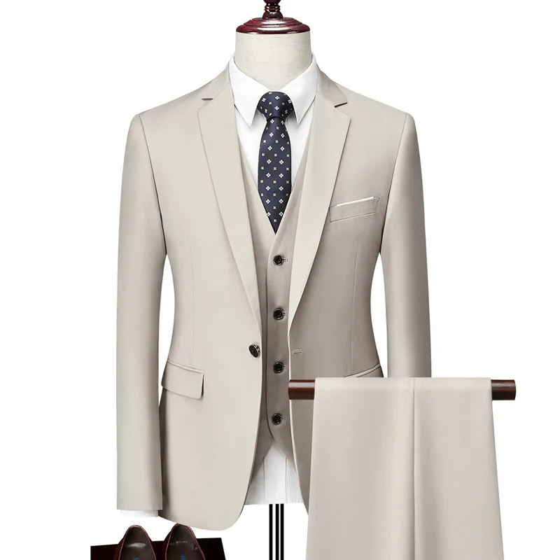 

3-piece Suit Bridegroom Wedding Suit Jacket Vest Trousers Men's Slim Casual Business Solid Color Suit Coat Large S-5XL