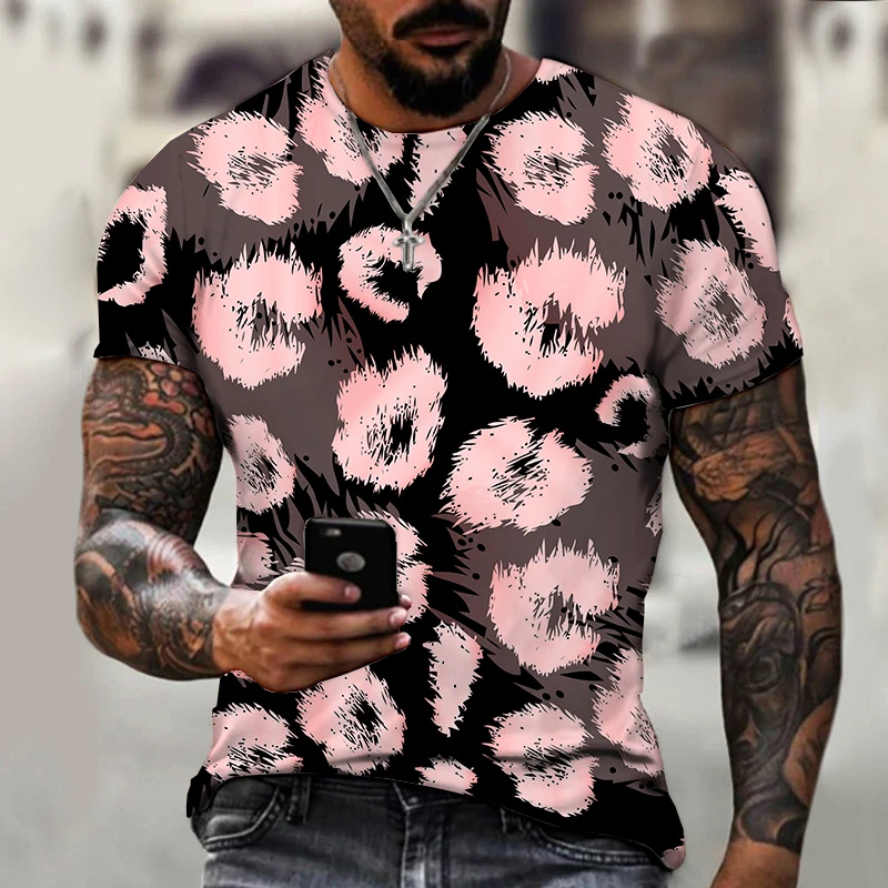 Мужская одежда 2022 роскошная дизайнерская футболка с 3D ярко-розовым леопардовым