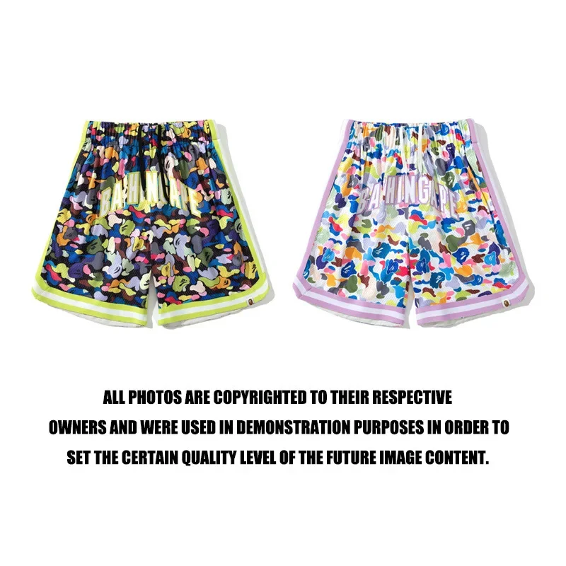 

A BATHING APE tide candy color camouflage mesh breathable shorts men women couples wear big size loose beach pants BAPE