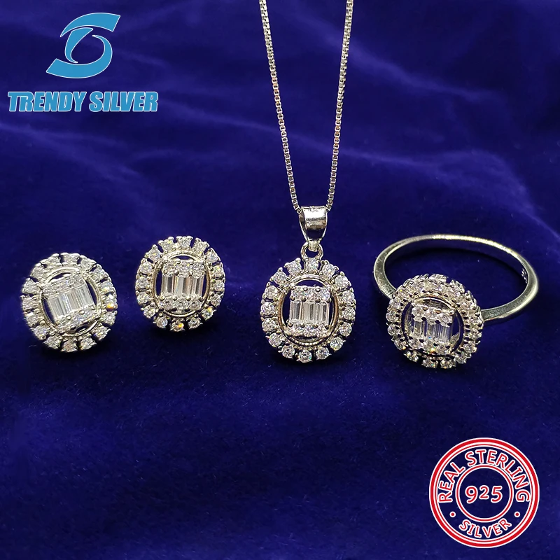 

Stud Earrings Necklace Ring 925 Silver Inlaid Zircon Classic Sterling Silver Set Jewelry Birthday Gift Valentine's Day