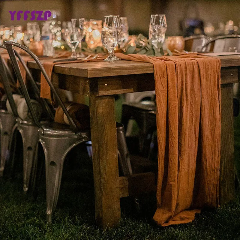 

63*800cm Wedding Table Decoration Rust Table Runner Terracotta Cotton Gauze Napkins Natural Christmas Decorations for Home