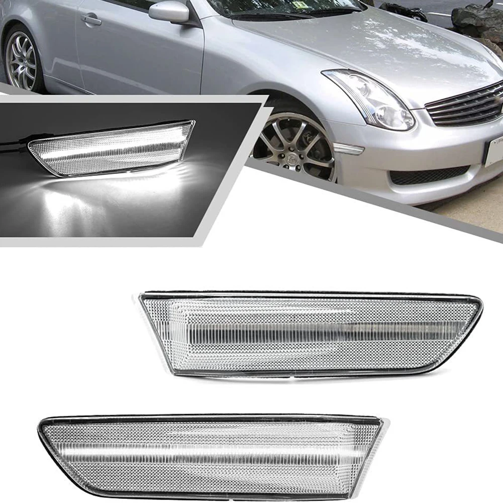 

1 Pair Car White LED Fender Lights For Infiniti G35 Coupe 2003-2007 Front Bumper Side Marker Light Clear Lens