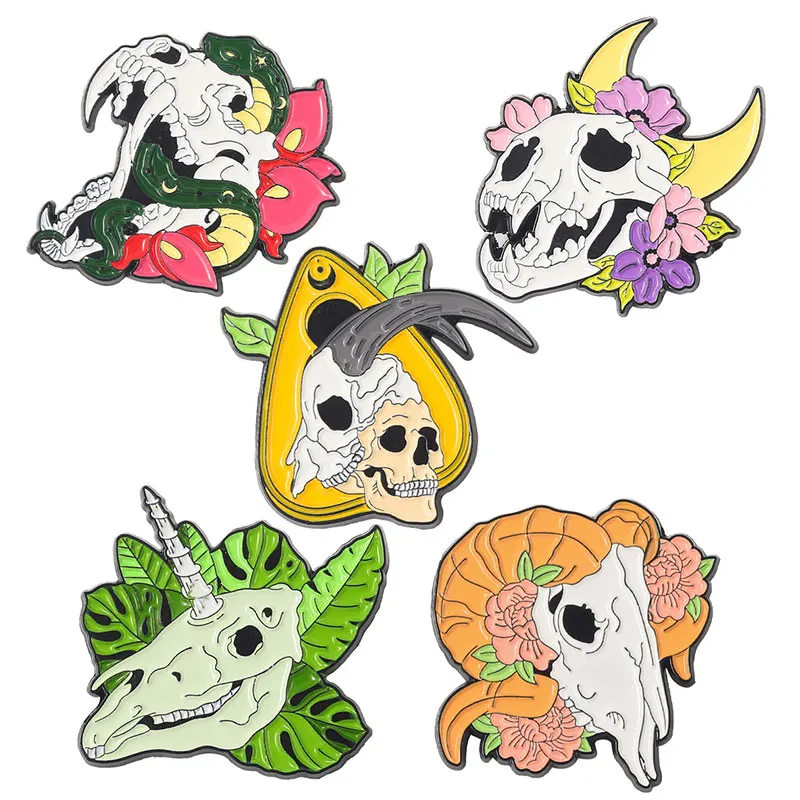 

Funny Flower Skull Enamel Brooch Metal Badge Lapel Pin Jacket Jeans Fashion Jewelry Accessories Gift