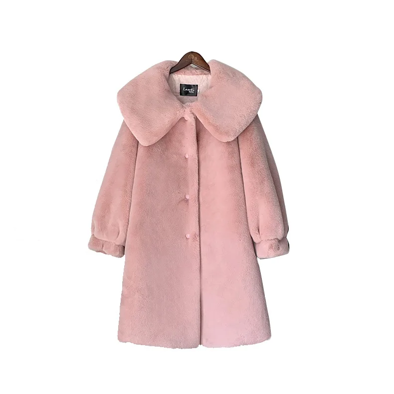 

Winter Women High Quality Faux Rabbit Fur Coat Luxury Long Fur Coat Loose Lapel OverCoat Thick Warm Female Plush Coats