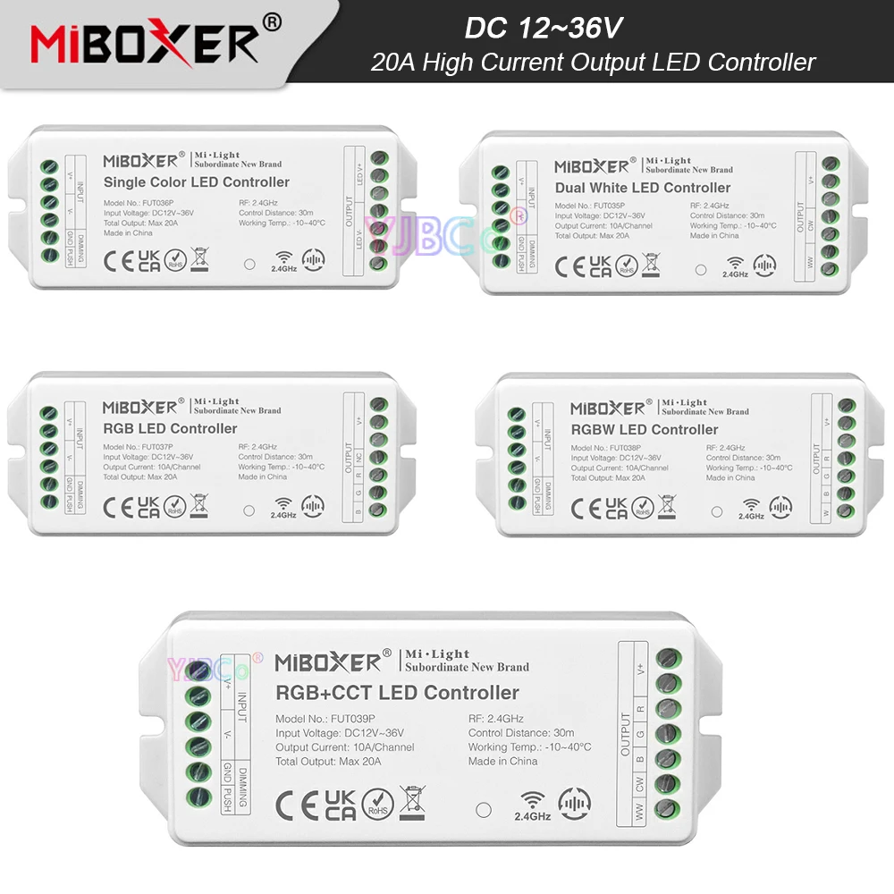 Miboxer 2.4G RF Remote Controllable 8khz 500Hz 20A Current Output Single Color/Dual White/RGB/RGBW/RGB+CCT LED Strip  Controller