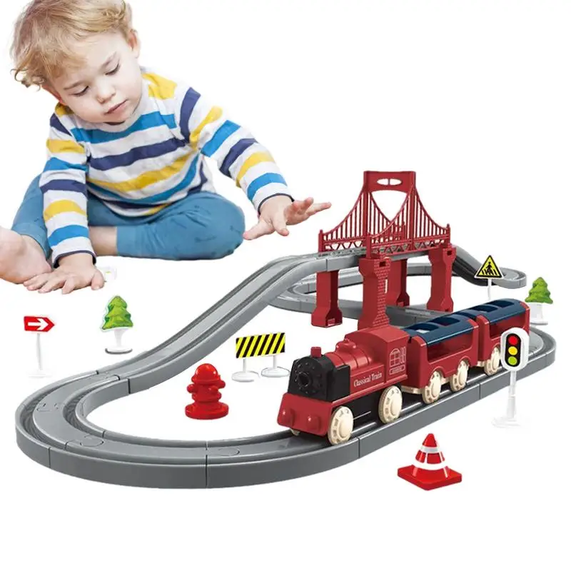 

Kids Train Set 44PCS Electric Toddler Train Set Train Set With Tracks Realistic Train Toys Train Track Playset For 3 4 5 Years
