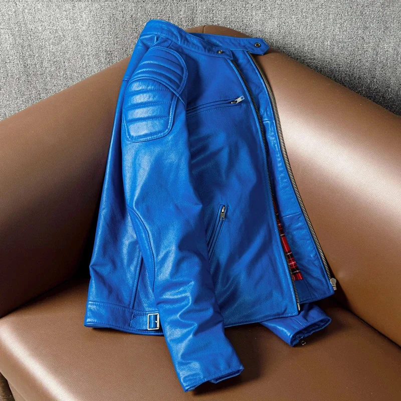 Магазин Best. Популярная куртка из натуральной кожи Rider. Крутое синее тонкое