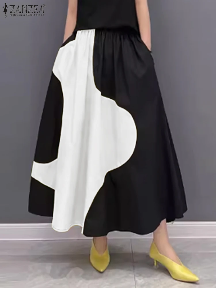 Осень 2024 модные макси юбки ZANZEA с карманами Корейская трапециевидная юбка Женская