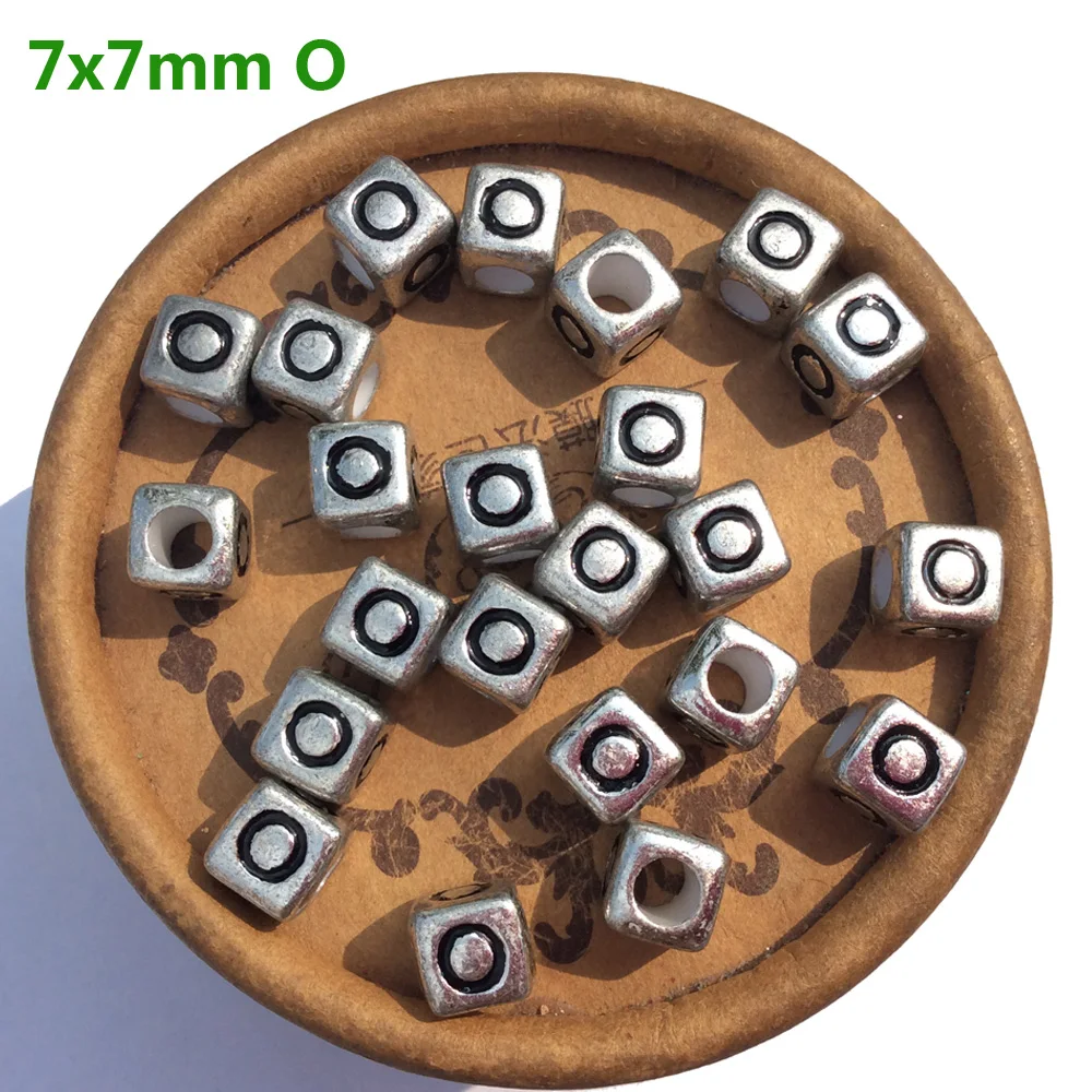 Silver Letter Beads 7mm 1900pc Acrylic Vintage Square Shape Cube Alphabets For Jewelry Making Big Hole Antique Bracelets Spacers