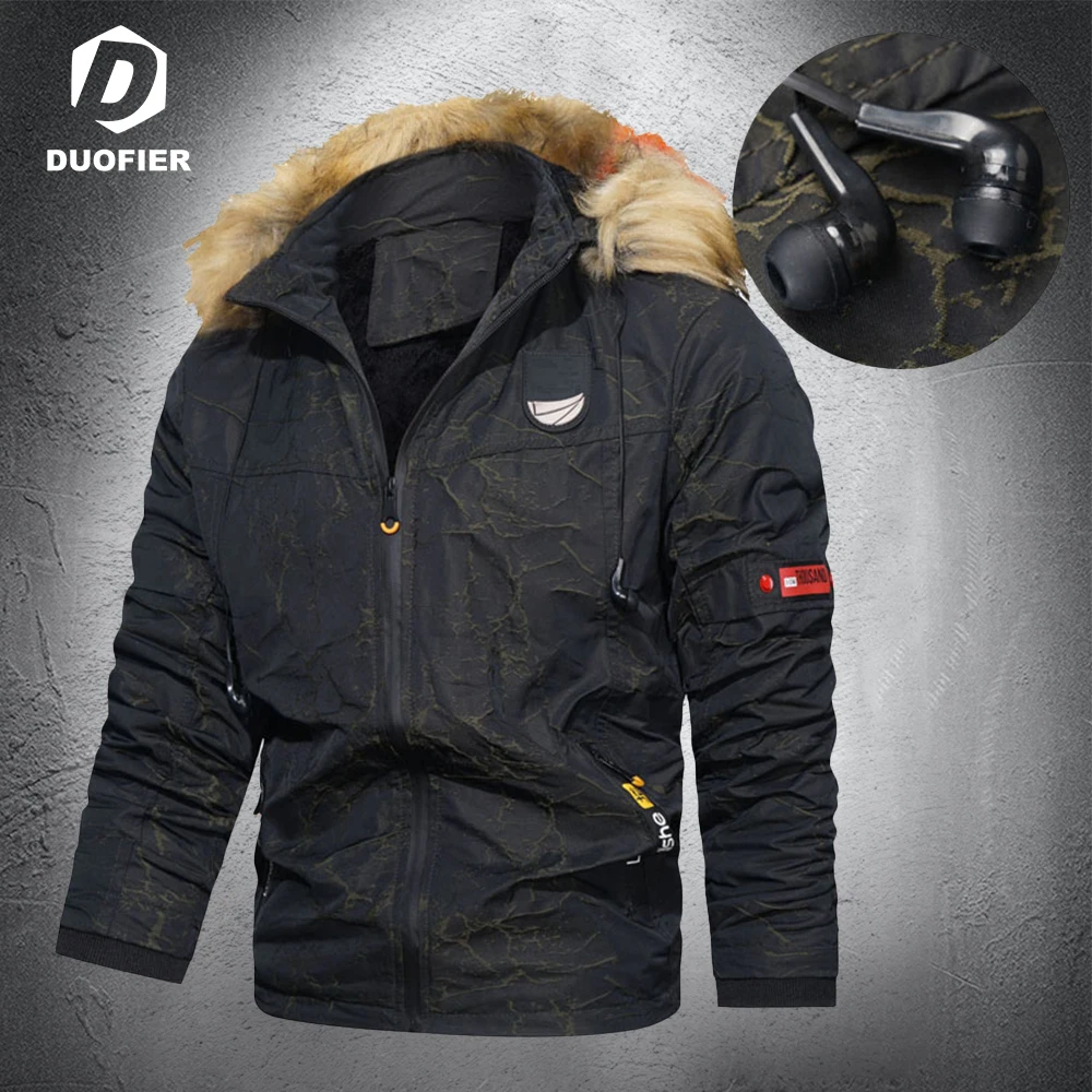 

Мужская Повседневная парка с меховым воротником и капюшоном, теплая ветрозащитная уличная верхняя одежда с наушниками, зима 2022