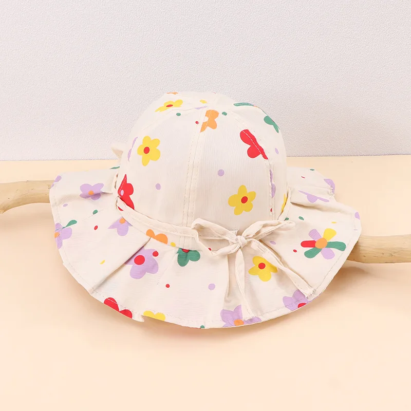 

Панама детская с цветочным рисунком, милая ветрозащитная Регулируемая шляпа с оборками, для улицы, весенне-летняя