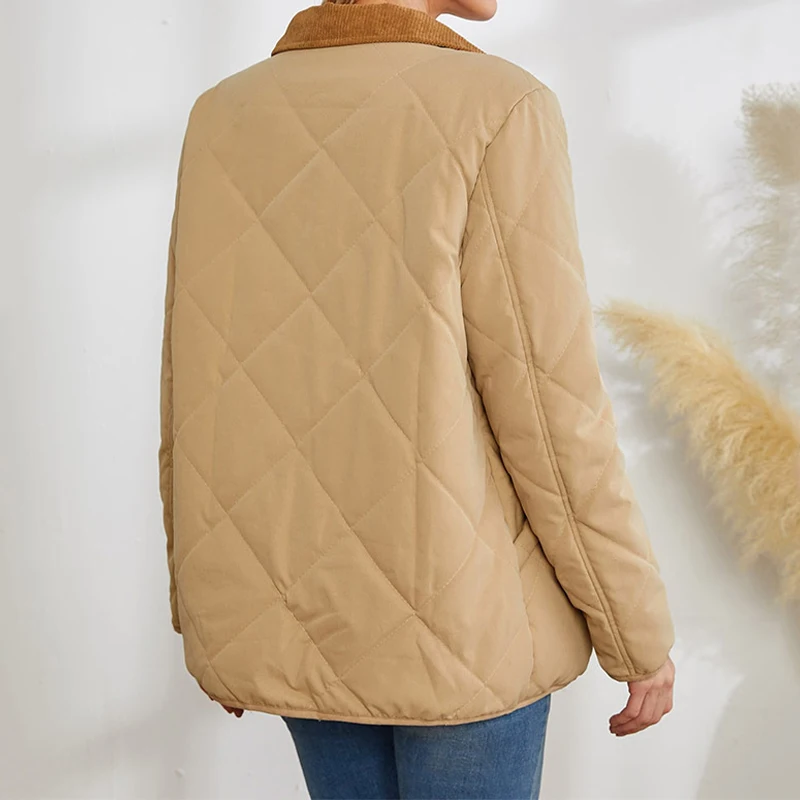 Casual Simple Khaki Parka Loose Fashion Long Sleeve Warm Women's Padded Jacket Versatile Cardigan Zipper Winter Outerwear 2022