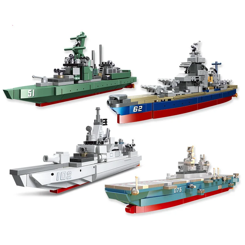 

Mini Military Warship Block DIY Burke Class Destroyer Iowa Battleship Type 055 075 Ship Building Brick Toy For Boy Kids