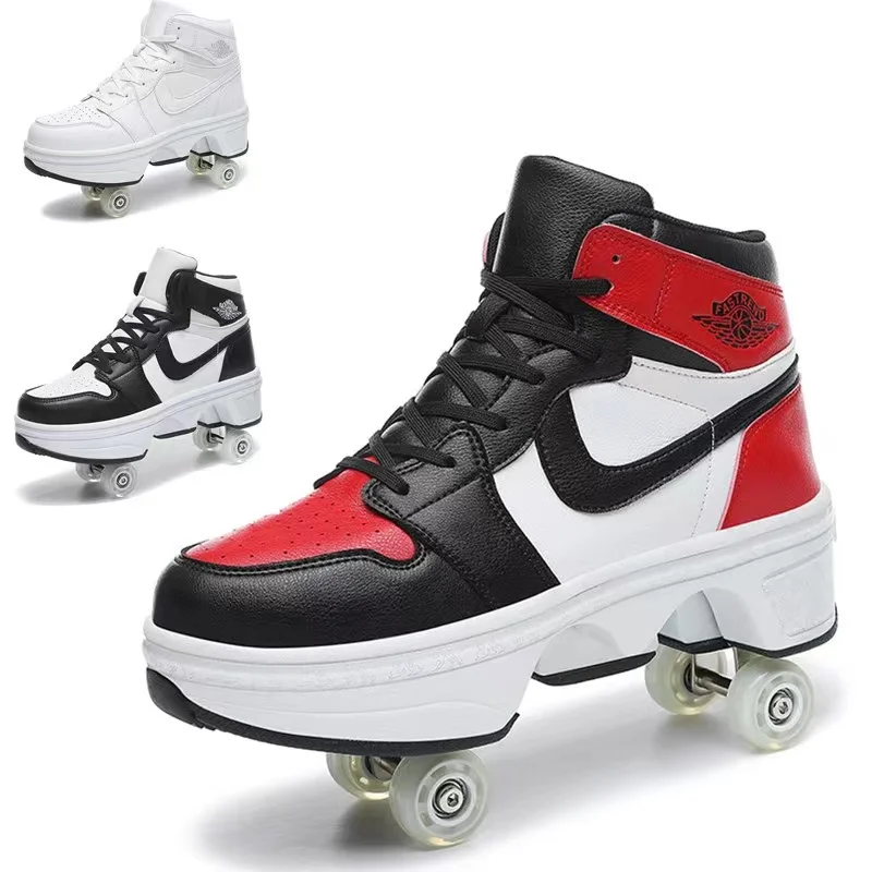 2022 Deform Wheel Skates Roller Shoes With 4 Wheels Deformation Parkour Runaway Sneakers For Children Rounds Walk