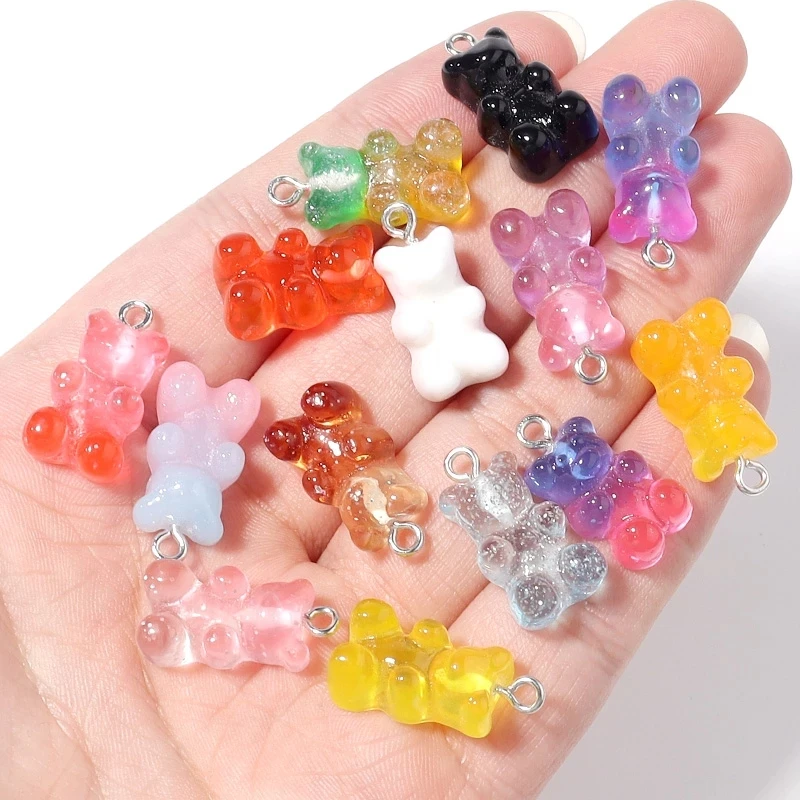 

10pcs Cute Resin Bear/heart Pendant Charms Candy Color Bear Charms Earrings For Jewelry Making Diy Necklace Bracelet Accessories